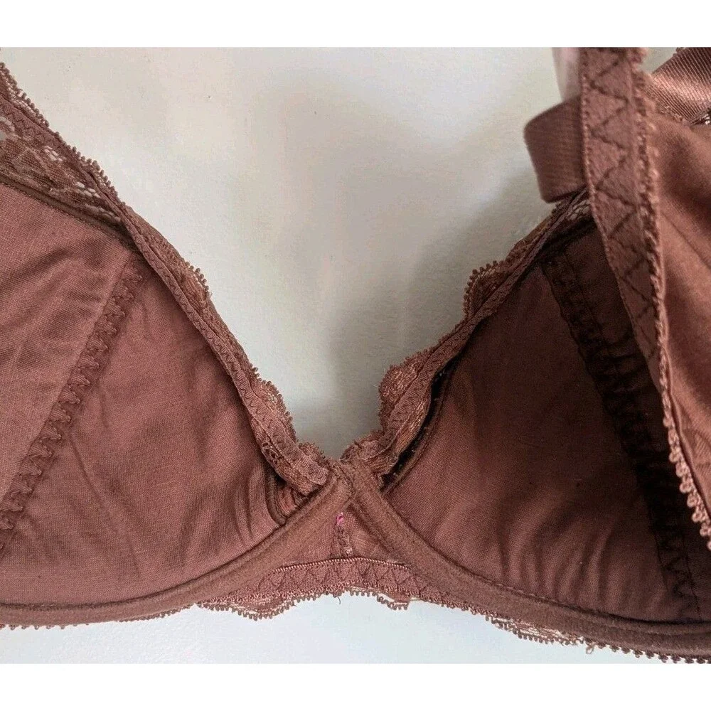 Y2K Sophie B Bra Brown Pink Floral Lace Padded Underwire Adjustable Straps 36DD
